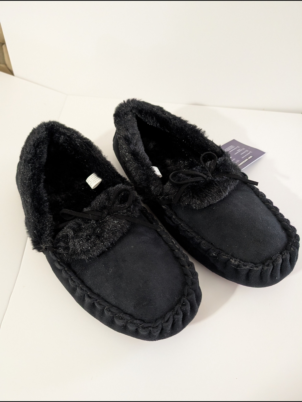 Women's Black Rock Dove Faux-Suede Fur-Lined Moccasin Slippers